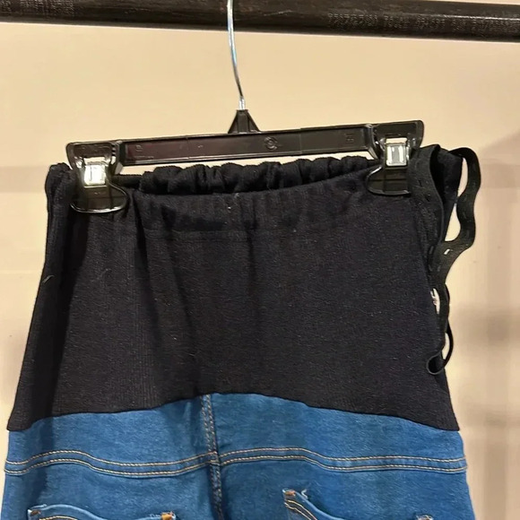 Jvini maternity jeans size medium adjustable waist dark wash distress patches - Picture 7 of 9